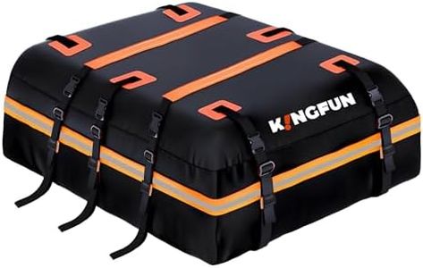 Kingfun Car Rooftop Cargo Carrier – Waterproof 15 Cubic Feet Car Roof Bag Fit All Vehicles with/Without Roof Racks, Includes Anti-Slip Mat, 8 Reinforced Straps & 6 Door Hooks, Luggage Locks