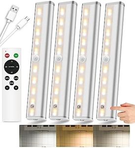 SZOKLED 20LED Under Cabinet Lighting Remote Control, Wireless Under Cabinet Lights Rechargeable Under Counter Lights for Kitchen, Hallway, Display, Multiple Colors 4 Pack