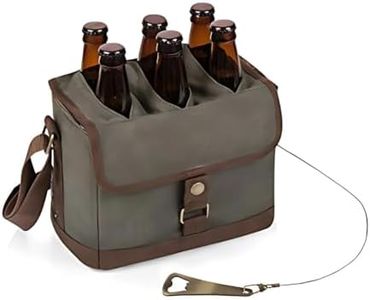 Picnic Time Legacy - a Brand Caddy, Tote with Opener, 6-Pack Cooler, Gifts for Beer Lovers, (Khaki Green with Brown Accents)