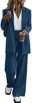 PRETTYGARDEN Women's Fall Two Piece Outfits Blazer Jacket and Wide Leg Pants with Pockets Business Casual Suit Sets (Dark Blue,XX-Large)