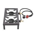 Portable Double Burner Outdoor Gas Stove Propane Cooker with Adjustable 0-20Psi Regulator Hose for Patio Camping, BBQ, Home Brewing, Turkey Fry, Maple Syrup Prep