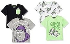 Amazon Essentials Disney | Marvel | Star Wars Toddler Boys' Short-Sleeve V-Neck T-Shirts (Previously Spotted Zebra), Pack of 4, Neon/Toy Story Friends, 2T