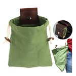 TeTupGa Waxed Canvas Foraging Pouch, Hiking Waist Packs Collapsible Foraging Bags with Drawstring,Leather Mushroom Belt Pouch bag For Hiking Camping Hunting Outdoor Tools Storage Belt Bag (Green)