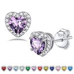 Bestyle 925 Sterling Silver CZ Created Heart Diamond Studs | Classic Silver February Amethyst Birthstone Earrings for Women, Great Birthday Gift for Daughter/Wife/Mom/Grandma