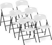 Oline Folding Chair, Indoor Outdoor Plastic Commercial Stackable Foldable Guest Chairs for Events Office Wedding Party Picnic Kitchen Dining, 350lb Capacity (White, 6 Pack)