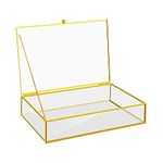 DRERIO Glass Jewelry Box Large Jewelry Decorative Box Clear Jewelry Display Box Trinket Storage Holder Rectangular Ring Case Jewellery Organizer Golden for Trinkets Earrings Rings Necklaces Bracelets