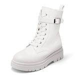 DREAM PAIRS Women's Chelsea Platform Combat Boots Lace Up Lug Sole Buckle Ankle Booties Shoes, White, 8