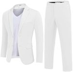 COOFANDY Men's Suits 2 Piece Slim Fit Suit Set 2 Button Lightweight Casual Knit Blazer Suit Jacket Pants White