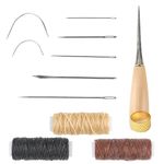 12PCS Leather Sewing Needle 12m Waxed Thread Kit Hand Sewing Needles Cord Drilling Awl Thimble Curved Needle for DIY Leather Repair Hand Stitching Embroidery Bookbinding