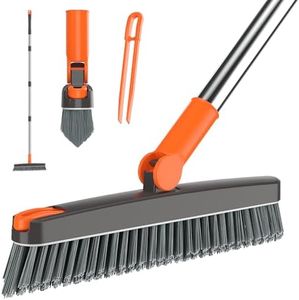 AIR U+ Grout Brush with Long Handle 180° Swivel Scrub Brush with Tweezers to Hair Clip V-Shape Grout Line Scrubber Stiff Bristles for Deep Cleaning Crevice, Tile Line, Shower, Kitchen, Corners