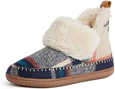 Dearfoams Women's Alpine Moritz Bootie Slipper, Navy Plaid, 7-8