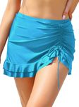 SHEKINI Women's Swimdress Ruffle Swim Skirt High Waist Side Pull Tie Swimsuit Bottom, Sky Blue, Medium