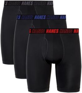 Hanes Men's Moves Performance Boxer Brief, Total Support Pouch, Regular, Trunk, and Long Leg, 3-Pack, Long Leg - Black - 3 Pack, Large