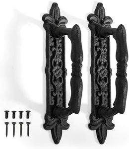 Peohud 2 Pack Heavy Duty Barn Door Handle, 9 Inches Cast Iron Rustic Gate Handle, Antique Black Carved Door Pull for Garages Sheds Closet Drawer Cabinet Fence Outdoor Farmhouse