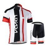 Lixada Men's Cycling Jersey Set Breathable Quick-Dry Short Sleeve Biking Shirt with 11D Padded Shorts MTB Road Bike Cycling Clothing Set Small Red