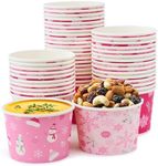 ROYAL BLUEBONNET Disposable Pink Christmas Soup Bowls – 48 8 oz Pink Winter Snack Cups, Pink Christmas Party Decorations, Pink Paper Bowls for Chili, Holiday Ice Cream Cups, Pink Holiday Snack Cups