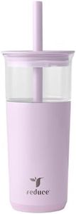 REDUCE Aspen - 20oz Vacuum Insulated Glass Tumbler - Extra Wide Straw & Lid | Keeps Drinks Cold For 12 Hours, Ideal For Iced Coffee, Smoothies&Boba, Dishwasher Safe, Soft Base, Lilac Bud