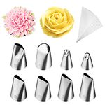 Kasmoire 8 Pcs Rose Flower Piping Tips Set,Petal Icing Tips with 10 Pcs Disposable Piping Bags for Cake Decorating