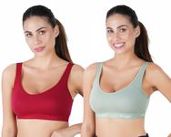 B-SOFT Relaxed Fit Polyester (Msb-204 Premium Seamless Non-Padded Wire Free Slip On Sports Bra Low Impact Workout & Activewear Sports Bra For Women-(Mahroon_L.Green)_32