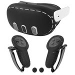 Upgraded Silicone Cover Set Compatible with Meta/Oculus Quest 3 Accessories, VR Headset Shell Protective Cover Skin, Touch Controller Grips Cover with Battery Opening and Knuckle Protector（Black）