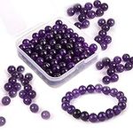 Colle 100pcs 8mm Natural Amethyst Stone Beads, Crystal Beads for Jewelry Making, Round Purple Loose Gemstone Beads for Jewellery Bracelet Necklace Earrings Making