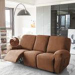 HOKIPO Recliner Stretch Sofa Slipcover 3 Seater Fully Covered 8-Piece Set Machine Washable Furniture Protector with Elasticity for Kids Pet, Brown (AR-4742-BR)