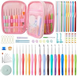 Inscraft 82 Pcs Crochet Hook Set, 19 Sizes 0.6mm-8mm(L), Ergonomic Soft Grip Handles Crochet Needles (11 Sizes) Kit with Bag for Arthritic Hands, Crochet Starter Kit for Beginners Knitting Yarn Lovers