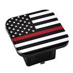 Swono American Flag Square Receiver Hitch Covers Vintage Thin Red Line USA Flag Heavy-Duty Trailer Hitch Tube Cover Plug Cap for Pickups SUVs Cars, 2 Inch Receivers Diameter