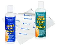 Aramith Bundle of 3 Items Billiard Ball Cleaner, Billiard Ball Restorer 8.4 fl.oz. Bottles Microfibre Cloth