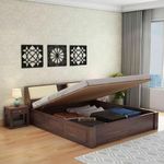 WOODLAB Furniture Sheesham Wood King Size Bed with Hydraulic and Headboard Storage for Bedroom Living Room Wooden Double Cot Bedroom Furniture for Home (Walnut Finish)