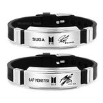 University Trendz BTS Suga & Rap Monster Signature Printing Stainless Steel Silicon Wristband Unisex Bracelet (Pack of 2)