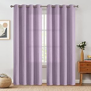 jinchan Linen Textured 75% Blackout Curtain 84 Inch Long for Living Room Curtain Lilac Thermal Insulated Grommet Top Window Drape for Bedroom Curtain Lilac 1 Panel