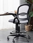 Drafting Chair with Footrest Tall Office Chair for Standing Desk Chairs with Flip-up Armrests Mesh Executive Chair Ergonomic Computer Standing Desk Chair with Lumbar Support(Grey with Footrest)