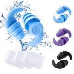 Reusable Ear Plugs for Swimming, 3 Pairs Soft Silicone Waterproof Swim Earplugs with Noise Cancelling for Bathing, Surfing, Swimming, Kayaking and Other Watersports (4-12 Years Old, Blue Black Purple)