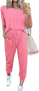 PRETTYGARDEN Women's Two Piece Outfit Short Sleeve Pullover with Drawstring Long Pants Tracksuit Jogger Set (Light Pink,3X-Large)