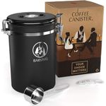 BARVIVO Stainless Steel Coffee Canister - Large - Keep Your Best Coffee Beans and Grounds Fresh for Months - Airtight Container with CO2-release Valve, an Engraved Date Tracker and Measuring Scoop.