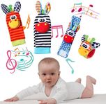 Baby Wrist Rattle Foot Finder Socks 4Pcs,Newborn Sensory Learning Toys for 0-3-6-12 Months, JOMWEN Cartoon Animal Rattles Tummy Time Toy Gift for Baby Boy Girl, Hand Bracelet Rattle Foot Socks