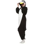 RULTA Animal penguin Onesie for Women Men Adult Costume Cosplay One Piece Pajamas Halloween Xmas Gifts (US, Alpha, Large, Black)