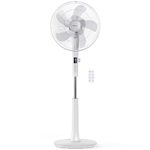 Pro Breeze® 16-Inch Pedestal Fan with Remote Control and LED Display - 4 Operational Modes - 80° Oscillation - Adjustable Height & Pivoting Fan Head (Dual Blades White)