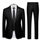 MAGE MALE Mens 2 Piece Suit Slim Fit Solid Wedding Prom Tuxedo Suit with One Button Notch Lapel Blazer and Pants, Black, Medium