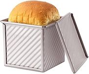 CHEFMADE Mini Pullman Loaf Pan with Lid, 0.55Lb Dough Capacity Non-Stick Rectangle Corrugated Toast Box for Oven Baking 3.9" x 3.9"x 3.9"(Champagne Gold)