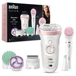 Braun Silk-épil 9-in-1 Hair Removal & Beauty Set, Waterproof, White/Pink, Includes Facial Epilator, Lady Shaver, Trimmer, Exfoliator, Cleansing Brush