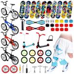 Charniol 57 Pcs Mini Finger Toy Set, Finger Skateboards, Finger Bikes, Finger Scooter, Finger Tops, Finger Pants, Finger Shoes, Finger Knee Pads, Mini Bike Wheels Tools for Christmas Party Gift