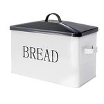 Metal Bread Box with Lid for Kitchen Countertop Large Bread Bin kitchen Bread Food Snacks Storage Container Farmhouse BreadBox Grey Lid White Body with Side Handles