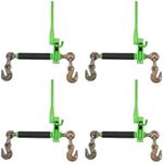 Mytee Products 4 Pack 5/16" - 3/8" Hi-Viz Green Heavy Duty Folding Handle Ratchet Load Binder w/Grab Hook 7,100 lbs WLL | Tie Down Hauling Chain Binders for Flatbed Truck Trailer