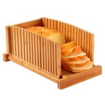 Kiss Core Premium Bamboo Bread Slicer for Homemade Bread, Crumb Catcher, Foldable and Compact Loaf Cutter 3 Size Slicing Guide