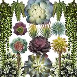 caqpo Artificial Succulents - 15 Pack - Premium Unpotted Artificial and Realistic Textured Fake Succulent Plants for DIY - Faux Cactus Plant Bulk - Feaux Succulent Plants