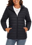 TACVASEN Womens Puffer Jackets Lightweight Packable Quilted Jacket Pockets Hooded Long Sleeve Full-zip Padded Coat Winter,Black L