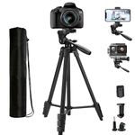 Phone Camera Tripod Stand - ZETONG 53 Inch 135cm Travel Tripod Aluminum Lightweight Camera Tripod with Gopro Mount, Phone Holder, Wierless Remote Shutter & Carry Bag (Black)