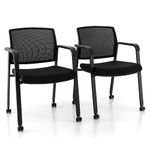 Giantex Waiting Room Chair Set - 2-Pack Reception Chairs, Rolling Office Desk Chairs with PU Wheels, Armrests, Stackable Conference Chairs, Guest Chairs for Office, School, Lobby Chairs Set of 2